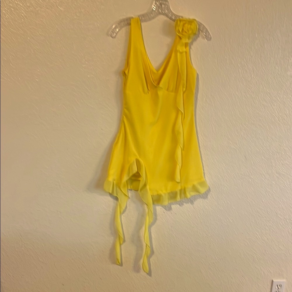 Yellow Ruffled Babydoll Dress with V-neck for Cocktail